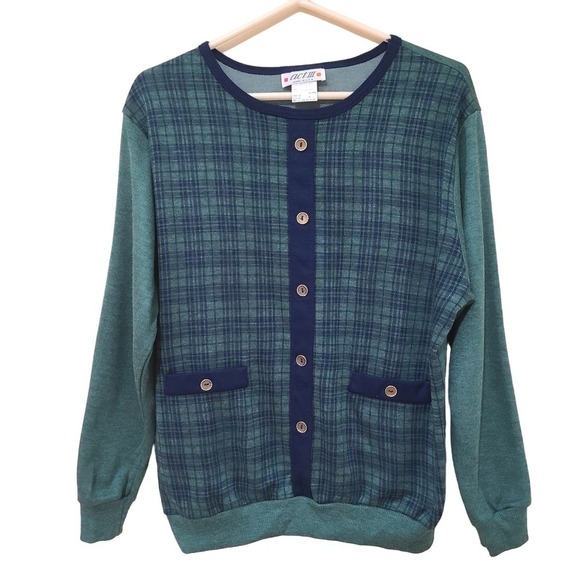 Vintage Act III Green Tartan Pullover Top size Medium - Picture 1 of 4